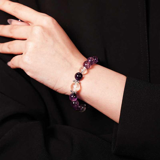 TaoVella Natural Amethyst and White CrystalNine Purple Li Fire Wealth and Good Luck Bracele - TaoVella