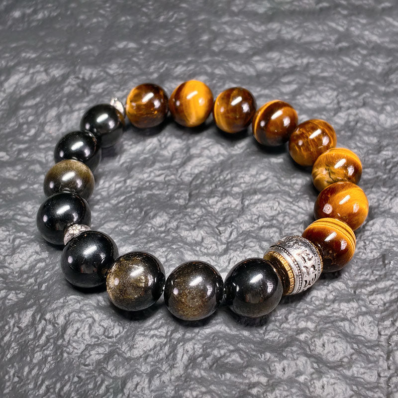 TaoVella Obsidian Tiger Eye Karma Wheel Protection Bracelet (Inspired by Wukong)