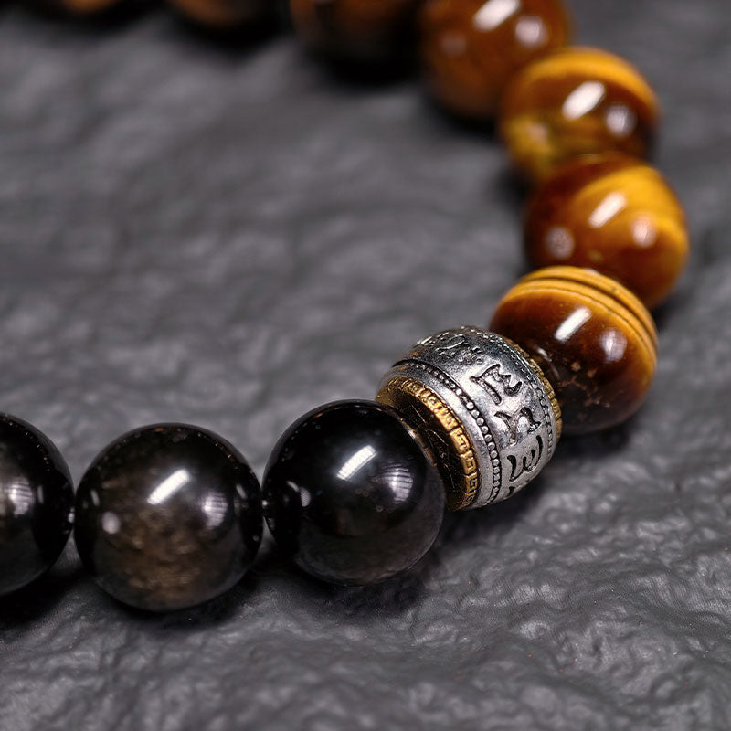 TaoVella Obsidian Tiger Eye Karma Wheel Protection Bracelet (Inspired by Wukong)