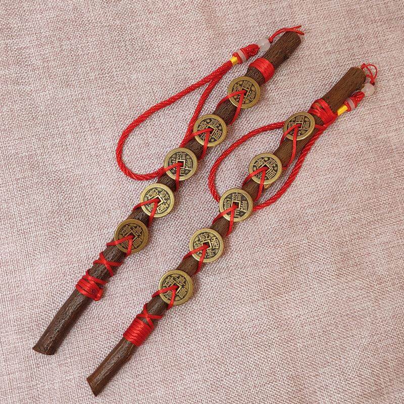TaoVella Five-Emperor Coins Peachwood Red String Home Protection Wand (Spiritually Empowered) - Spiritual Jewelry for Wealth, Protection & Healing | TaoVella