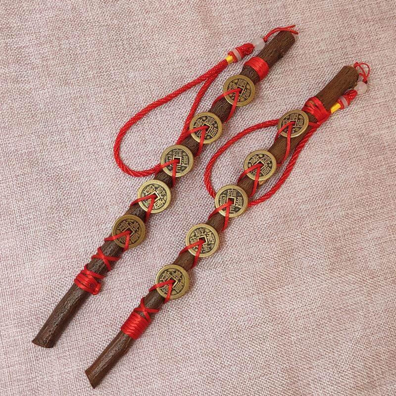 TaoVella Five-Emperor Coins Peachwood Red String Home Protection Wand (Spiritually Empowered) - TaoVella