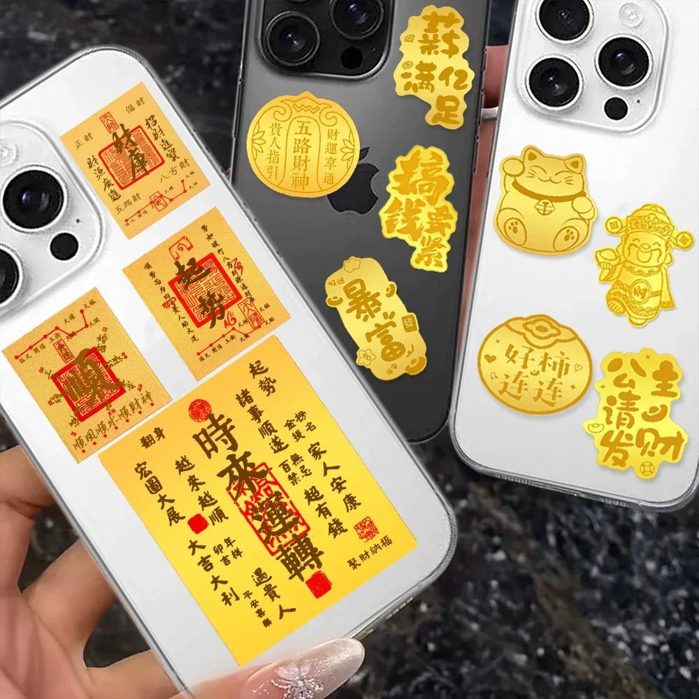 TaoVella 999 Gold Wealth Attracting Guardian Energy Good Luck Phone Gold Sticker - Spiritual Jewelry for Wealth, Protection & Healing | TaoVella