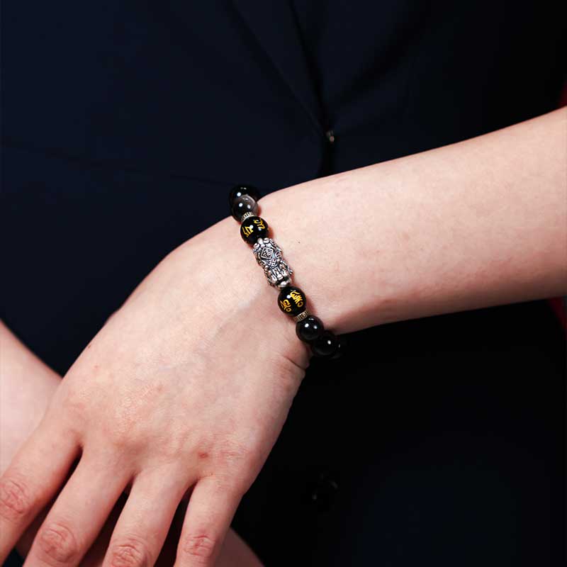 TaoVella Silver Pi Xiu Obsidian Bracelet – Timeless Talisman for Prosperity & Protection