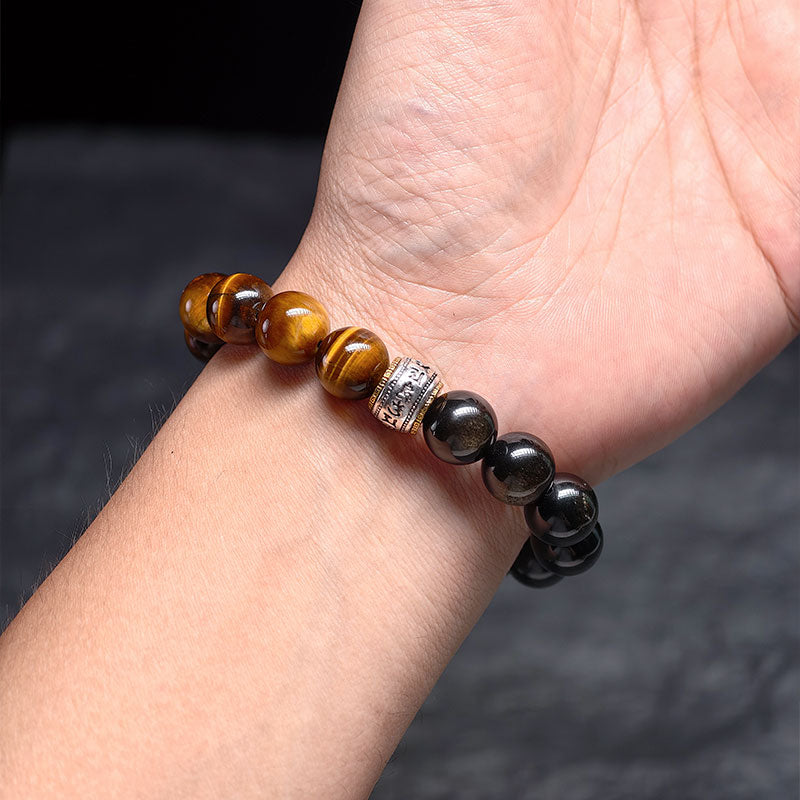 TaoVella Obsidian Tiger Eye Karma Wheel Protection Bracelet (Inspired by Wukong)