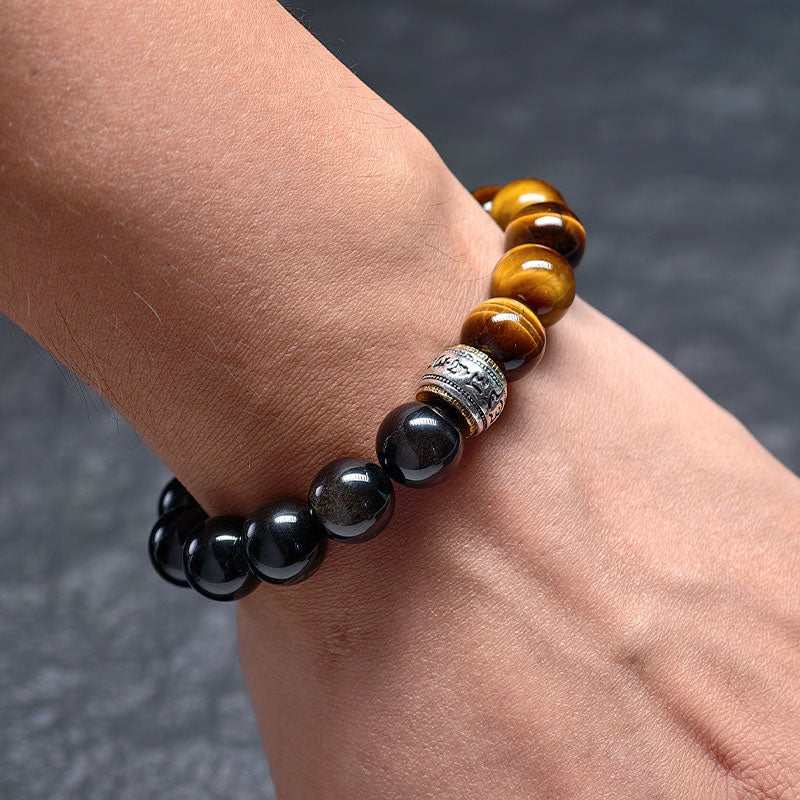 TaoVella Obsidian Tiger Eye Karma Wheel Protection Bracelet (Inspired by Wukong)