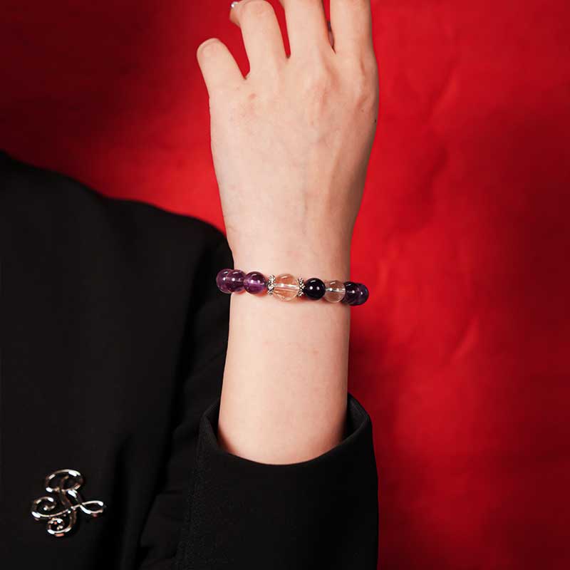 TaoVella Natural Amethyst and White CrystalNine Purple Li Fire Wealth and Good Luck Bracele