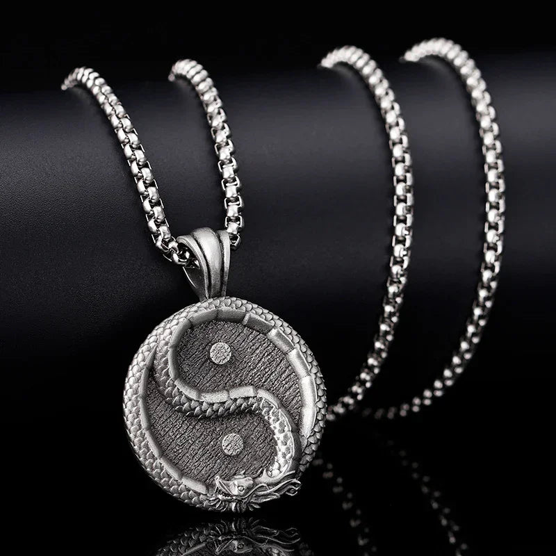 TaoVella China Dragon Yin-Yang Taiji Luck & Protection Energy Titanium Necklace - TaoVella