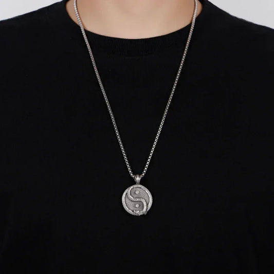 TaoVella China Dragon Yin-Yang Taiji Luck & Protection Energy Titanium Necklace - TaoVella