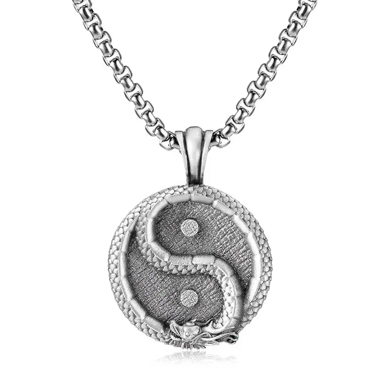 TaoVella China Dragon Yin-Yang Taiji Luck & Protection Energy Titanium Necklace - TaoVella