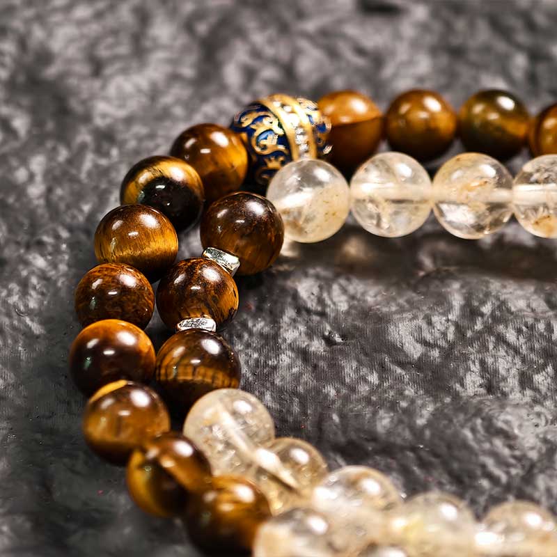 TaoVella Citrine & Tiger’s Eye Stone Double-Wrap Bracelet for Luck & Protection