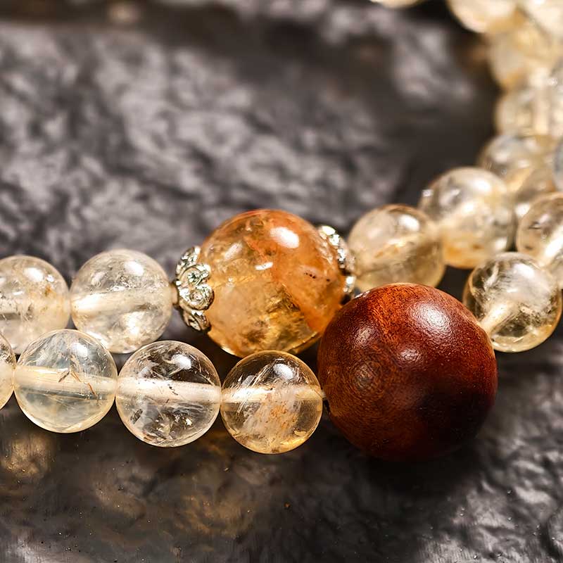 TaoVella Citrine & Tiger’s Eye Stone Double-Wrap Bracelet for Luck & Protection