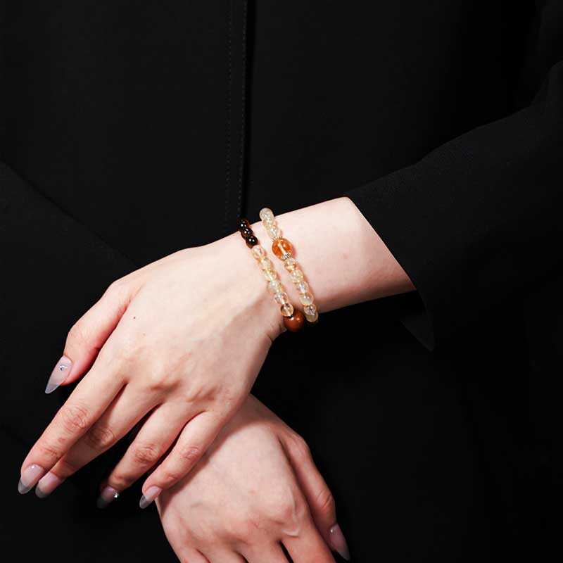TaoVella Citrine & Tiger’s Eye Stone Double-Wrap Bracelet for Luck & Protection