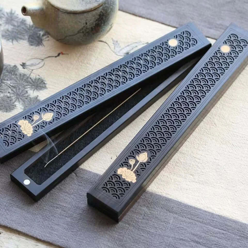 TaoVella Eastern Natural Ebony Incense Burner Fireproof Incense Box - Spiritual Jewelry for Wealth, Protection & Healing | TaoVella
