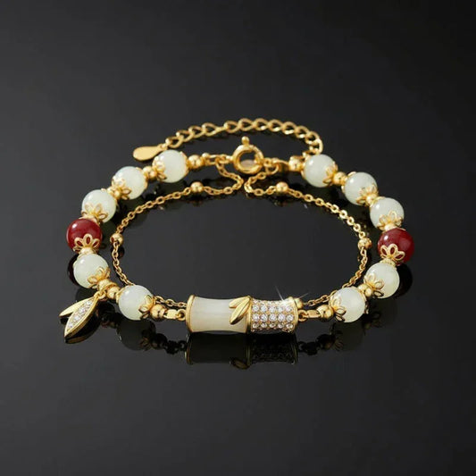 TaoVella Fortune Calm – White Jade Bamboo Cinnabar Prosperity Guardian Bracelet - TaoVella