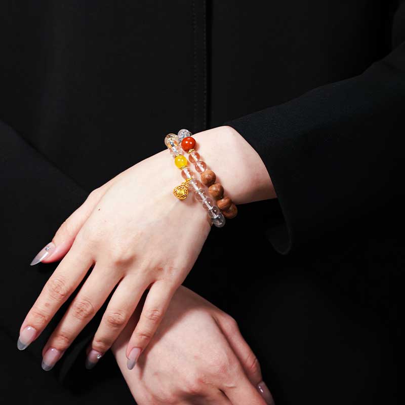 TaoVella Natural White Crystal and Sandalwood Career and Wealth Protection Spiritual Energy Bracelet