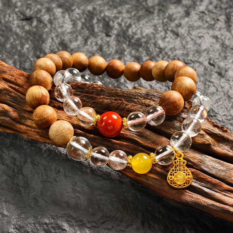 TaoVella Natural White Crystal and Sandalwood Career and Wealth Protection Spiritual Energy Bracelet