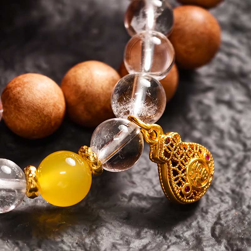 TaoVella Natural White Crystal and Sandalwood Career and Wealth Protection Spiritual Energy Bracelet