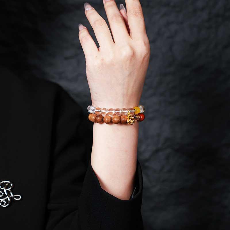 TaoVella Natural White Crystal and Sandalwood Career and Wealth Protection Spiritual Energy Bracelet - TaoVella