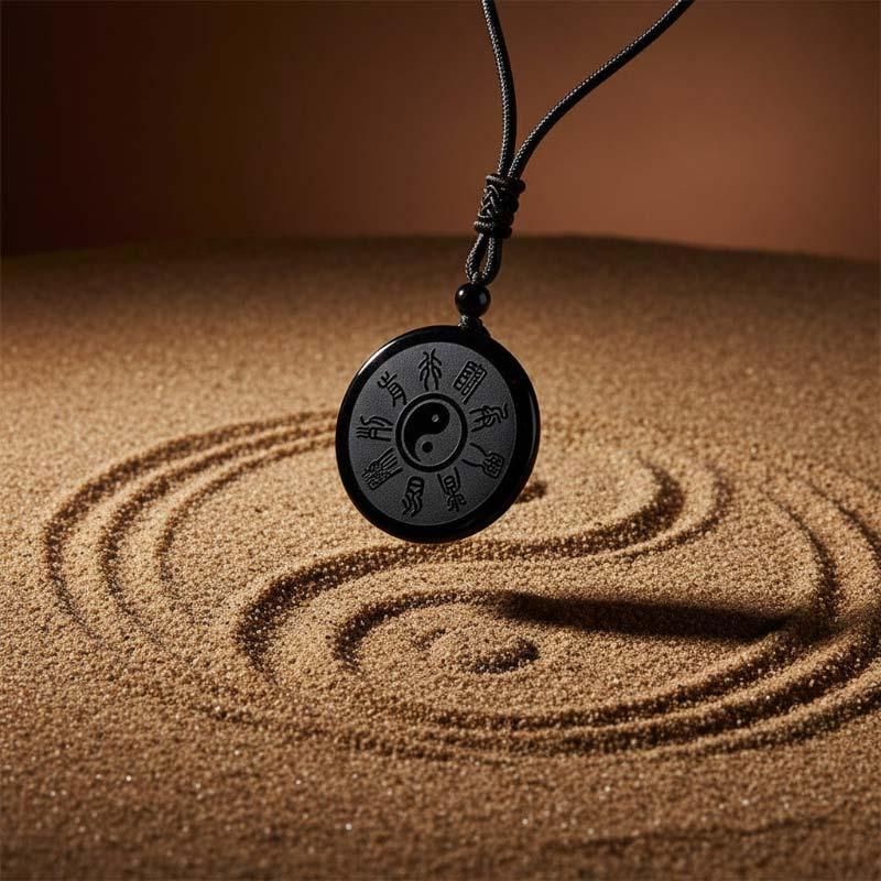 TaoVella Obsidian Taoist YinYang Good Fortune & Protection Taoist Necklace - TaoVella