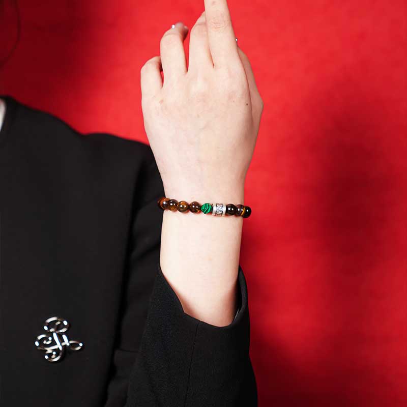 TaoVella Pure Silver Tiger's Eye Malachite Bracelet - Boost Wealth & Career - Spiritual Jewelry for Wealth, Protection & Healing | TaoVella