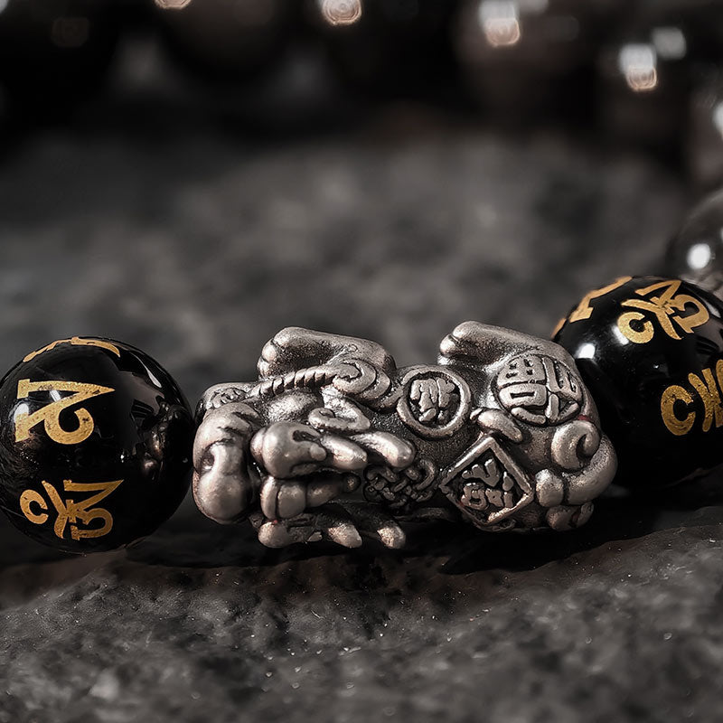 TaoVella Silver Pi Xiu Feng Shui Obsidian Wealth Protection Bracelet - TaoVella