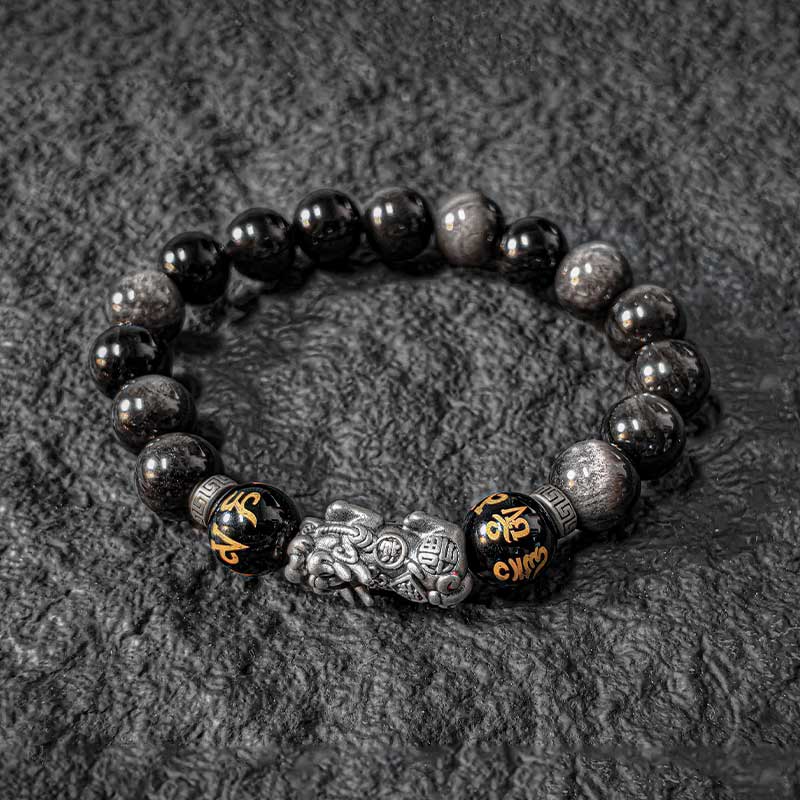 TaoVella Silver Pi Xiu Feng Shui Obsidian Wealth Protection Bracelet - TaoVella