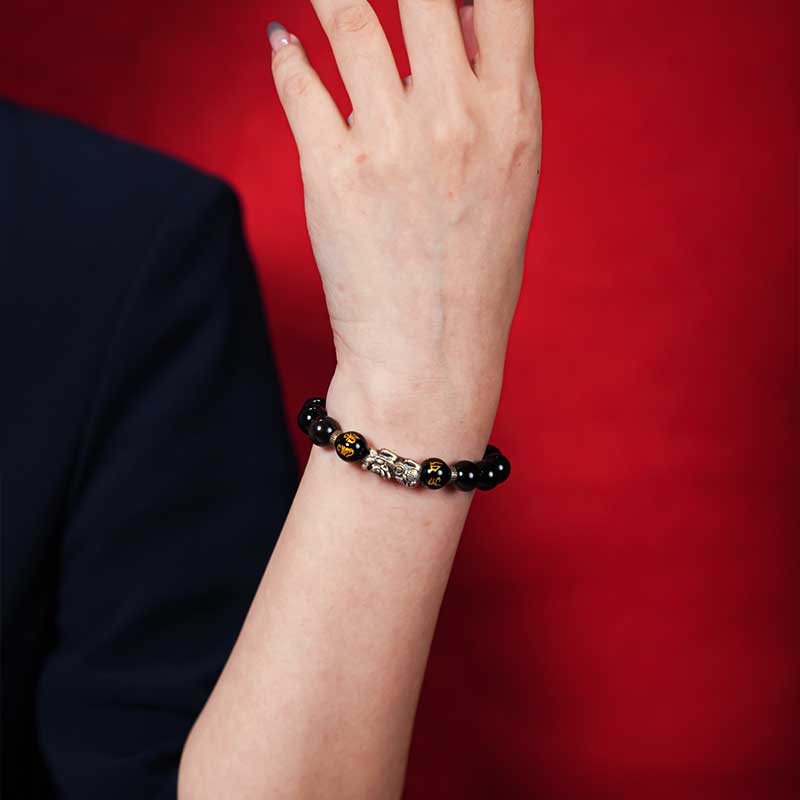 TaoVella Silver Pi Xiu Obsidian Bracelet – Timeless Talisman for Prosperity & Protection