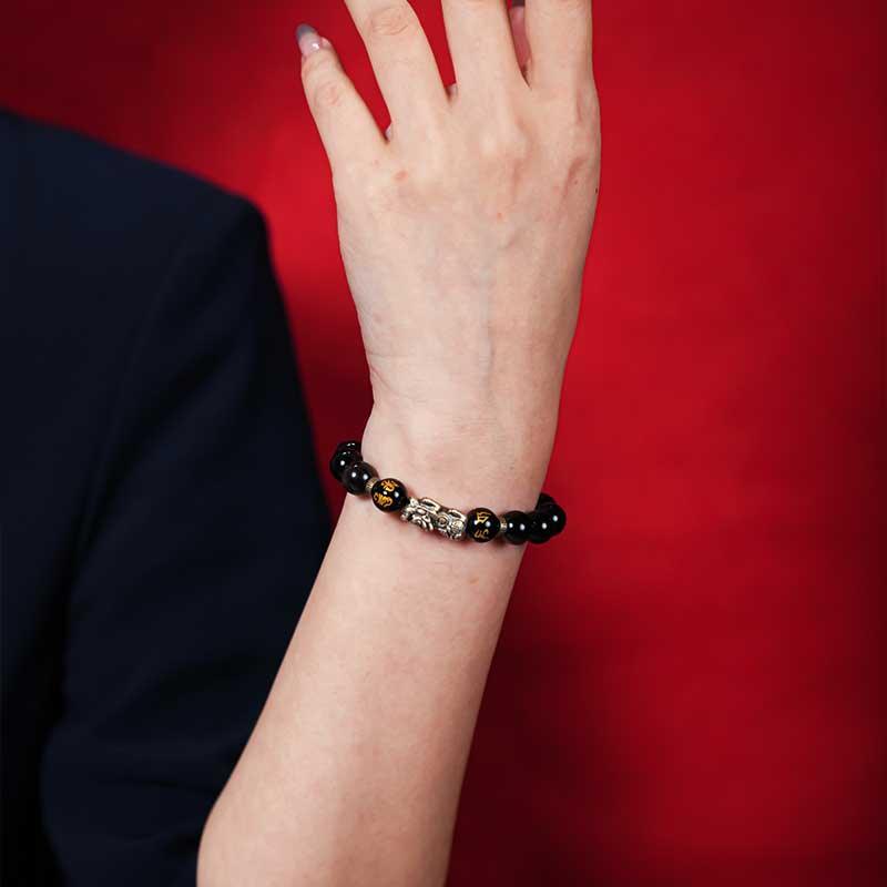 TaoVella Silver Pi Xiu Obsidian Feng Shui Bracelet – Timeless Talisman for Prosperity & Protection - TaoVella