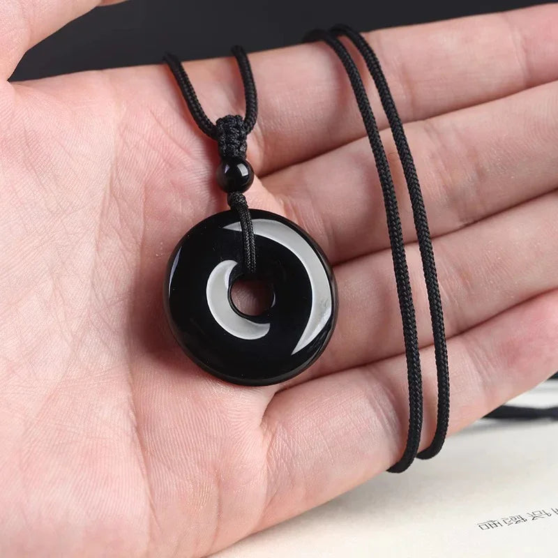 TaoVella Yin Yang Natural Obsidian Guardian & Good Luck Necklace - TaoVella