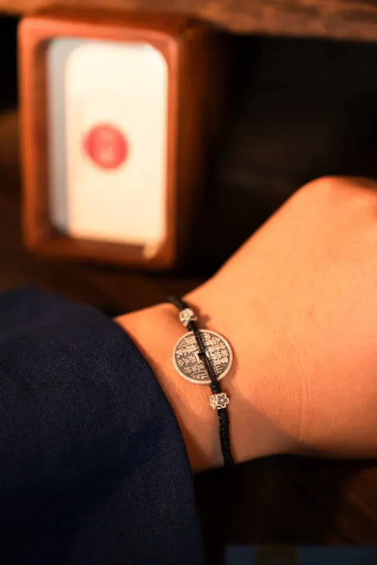 TaoVella Sacred Lucky Coin Protection Bracelet | Silver Amulet for Luck & Wealth - TaoVella