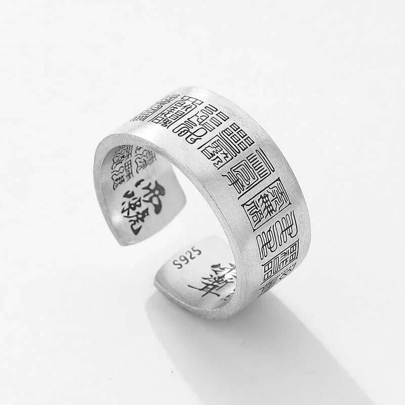 TaoVella 925 Silver Taoist Golden Light Mantra Spiritual Healing Protection Ring (Adjustable) - TaoVella