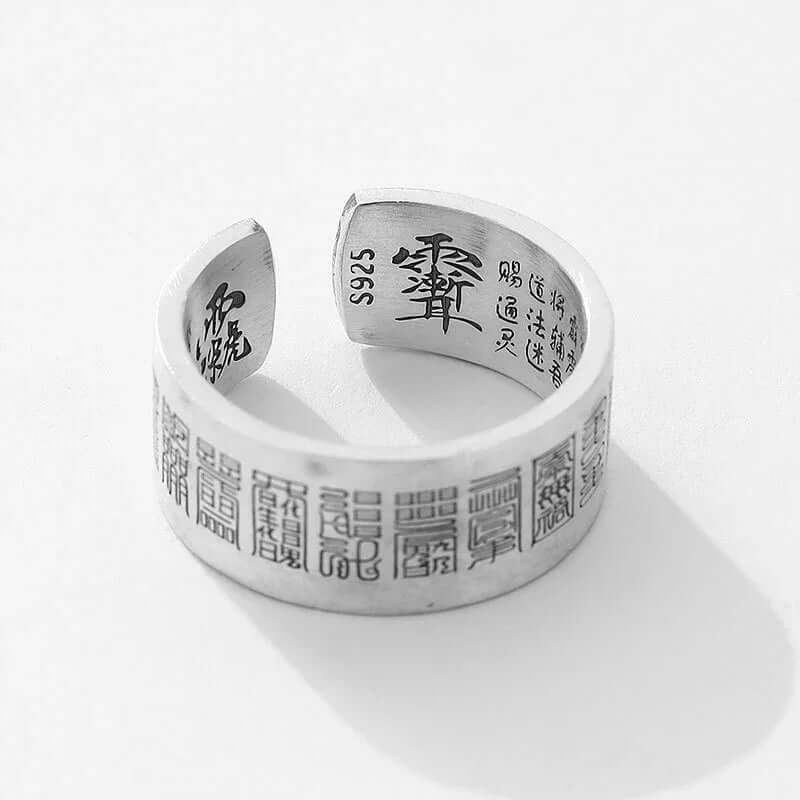 TaoVella 925 Silver Taoist Golden Light Mantra Spiritual Healing Protection Ring (Adjustable) - TaoVella