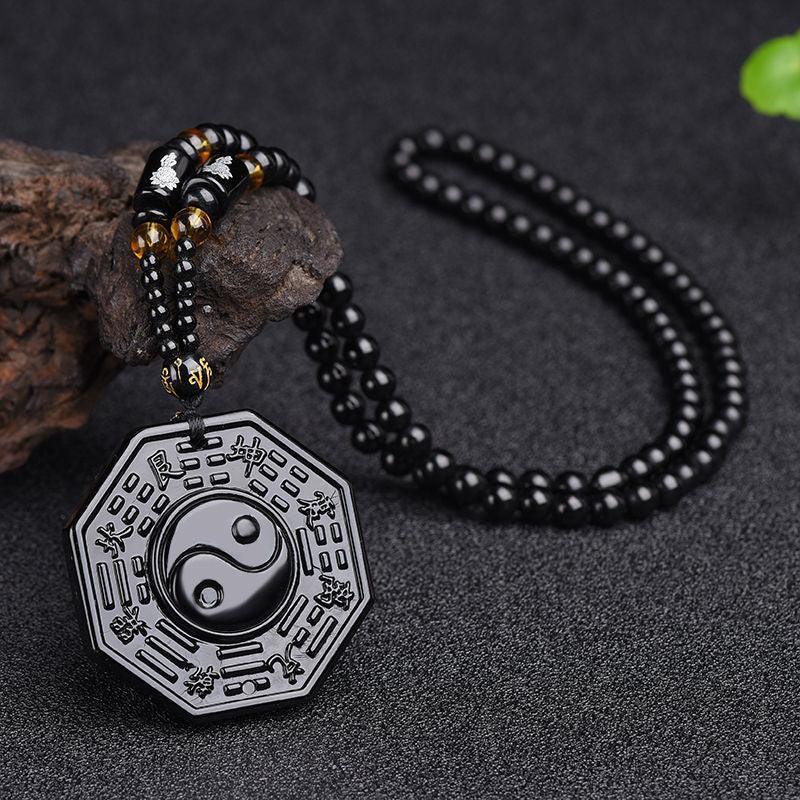 TaoVella Obsidian Taoist Yin-Yang Bagua Amulet of Fortune and Protection Taoist Necklace - TaoVella