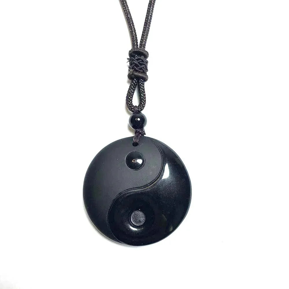 TaoVella Obsidian Taoist YinYang Good Fortune & Protection Taoist Necklace - TaoVella