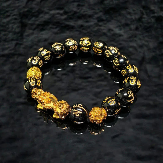 Taovella Wealth Messenger - Feng Shui Pixiu Black Obsidian Wealth Protection Bracelet - TaoVella