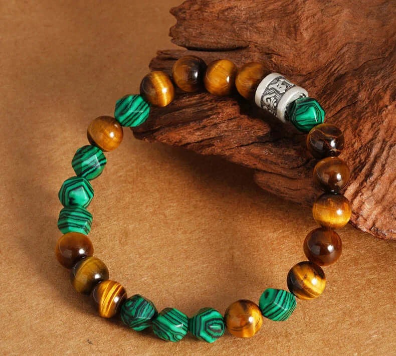 TaoVella Pure Silver Tiger's Eye Malachite Bracelet - Boost Wealth & Career - Spiritual Jewelry for Wealth, Protection & Healing | TaoVella