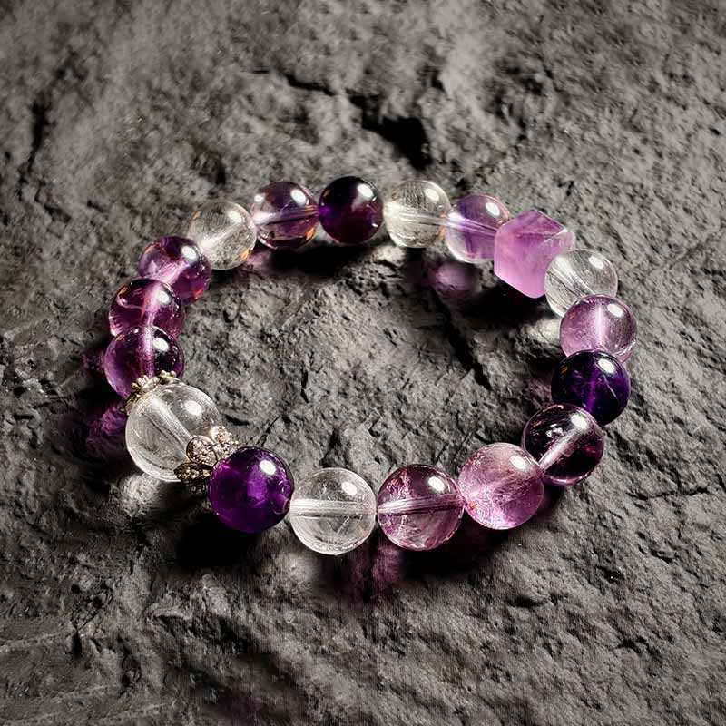 TaoVella Natural Amethyst and White CrystalNine Purple Li Fire Wealth and Good Luck Bracele - TaoVella