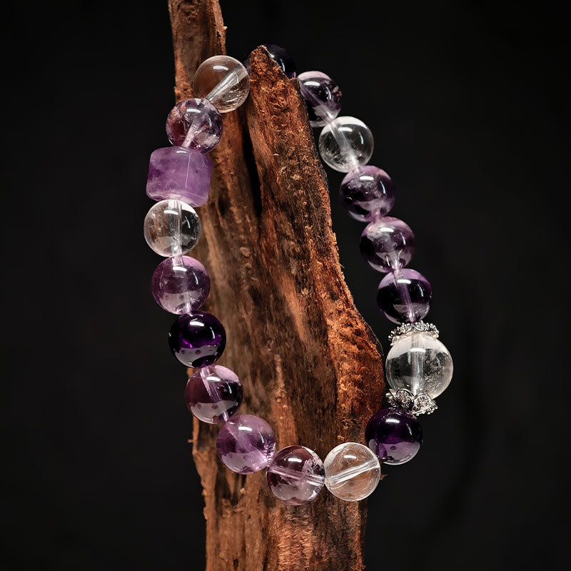TaoVella Natural Amethyst and White CrystalNine Purple Li Fire Wealth and Good Luck Bracele - TaoVella