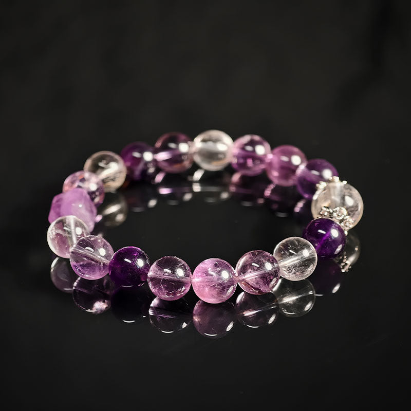 TaoVella Natural Amethyst and White CrystalNine Purple Li Fire Wealth and Good Luck Bracele - TaoVella