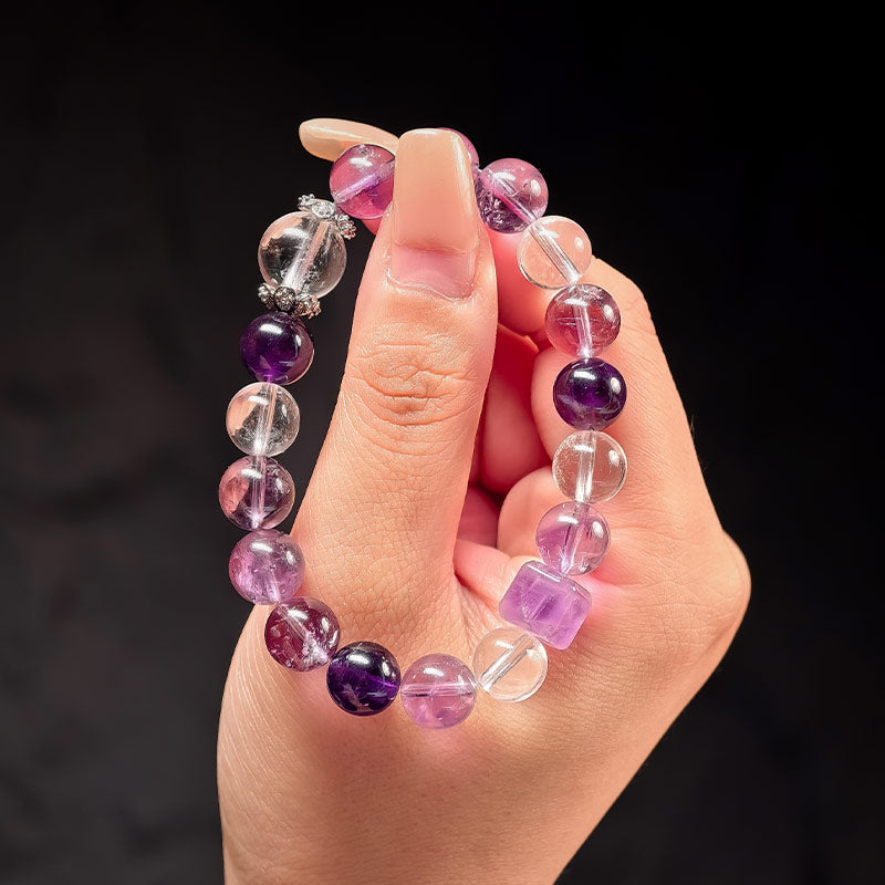 TaoVella Natural Amethyst and White CrystalNine Purple Li Fire Wealth and Good Luck Bracele - TaoVella