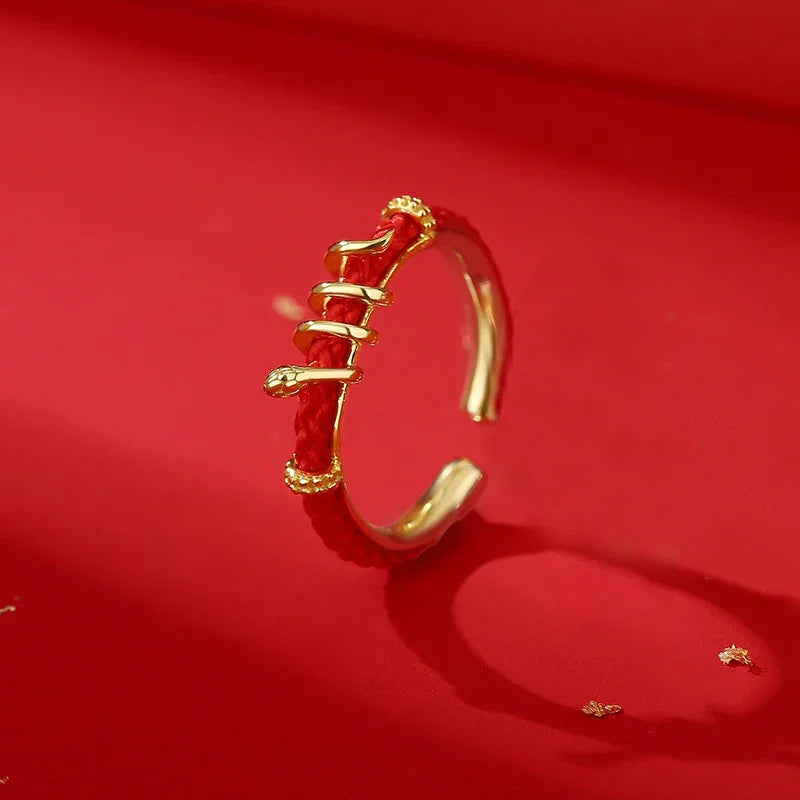 TaoVella Year of the Snake ring – 14K Gold-Tone Red Cord Lucky Ring (Adjustable) - TaoVella