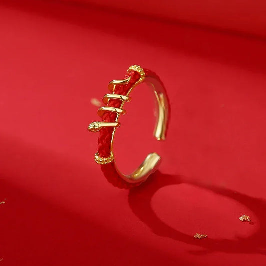 TaoVella Year of the Snake ring – 14K Gold-Tone Red Cord Lucky Ring (Adjustable) - TaoVella