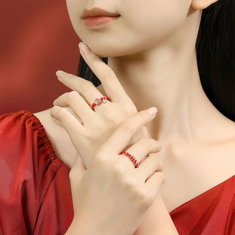 TaoVella Year of the Snake ring – 14K Gold-Tone Red Cord Lucky Ring (Adjustable) - TaoVella