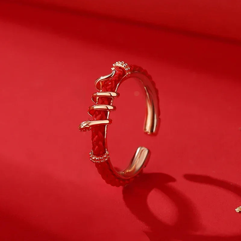 TaoVella Year of the Snake ring – 14K Gold-Tone Red Cord Lucky Ring (Adjustable) - TaoVella