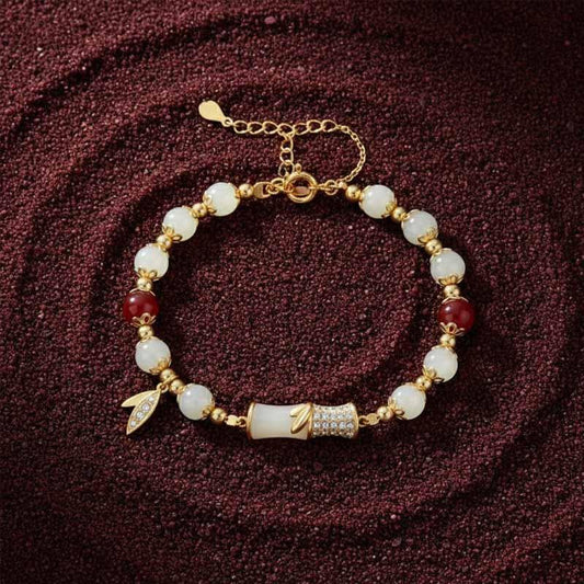 TaoVella Fortune Calm – White Jade Bamboo Cinnabar Prosperity Guardian Bracelet - TaoVella
