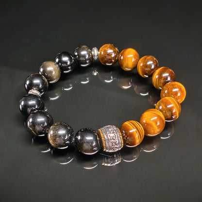 TaoVella Obsidian Tiger Eye Karma Wheel Protection Bracelet (Inspired by Wukong)
