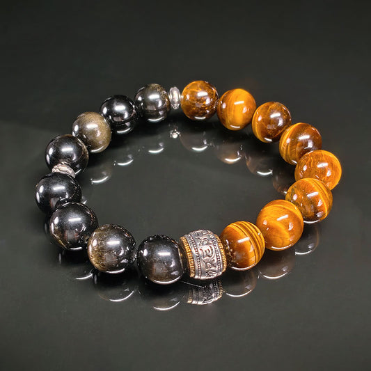TaoVella Obsidian Tiger Eye Karma Wheel Protection Bracelet (Inspired by Wukong)