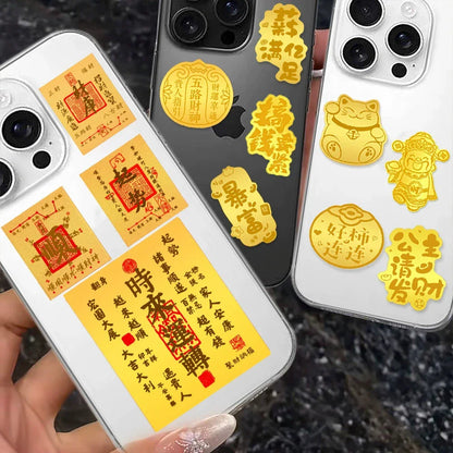 TaoVella 999 Gold Wealth Attracting Guardian Energy Good Luck Phone Gold Sticker - Spiritual Jewelry for Wealth, Protection & Healing | TaoVella