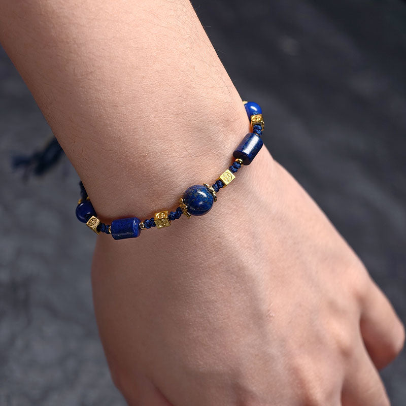 TaoVella Lapis Lazuli Handwoven Tibetan Wisdom and Good Fortune Spiritual Protection Bracelet