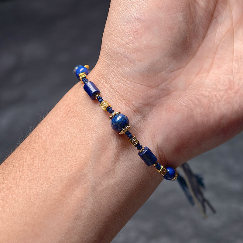 TaoVella Lapis Lazuli Handwoven Tibetan Wisdom and Good Fortune Spiritual Protection Bracelet